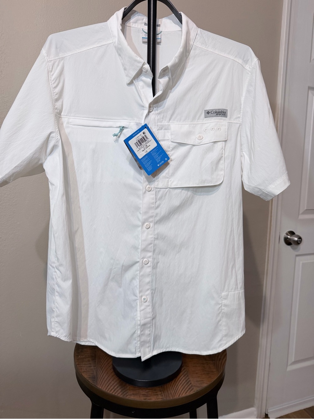 Columbia PFG Tamiami II Shirt Men L White Short Sleeve Button-Up Active Fit Whit